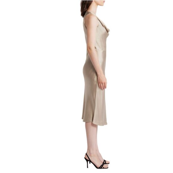 NWT BOSS “Dawida” satin cowl neck midi dress in champagne gold Size 6 - Picture 2 of 14